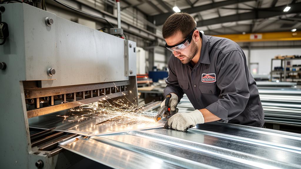 Meridian Shields fabrication shop interior with brake presses and galvanized steel sheets